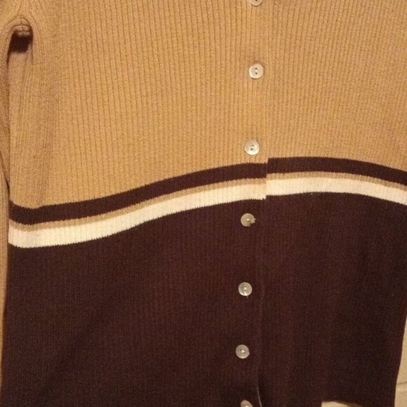 Casual Corner Tan and Brown Cardigan Cotton Acrylic Size Large - Picture 6 of 9